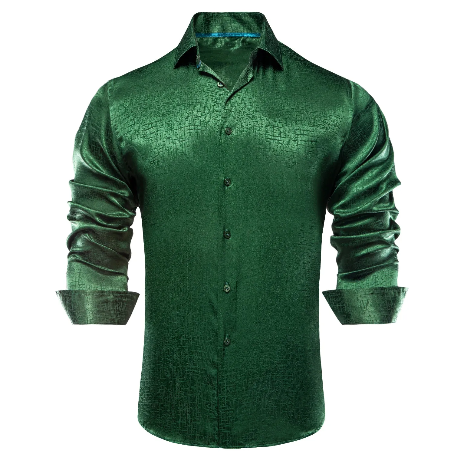 Emerald Green Solid Silk Men's Long Sleeve Shirt