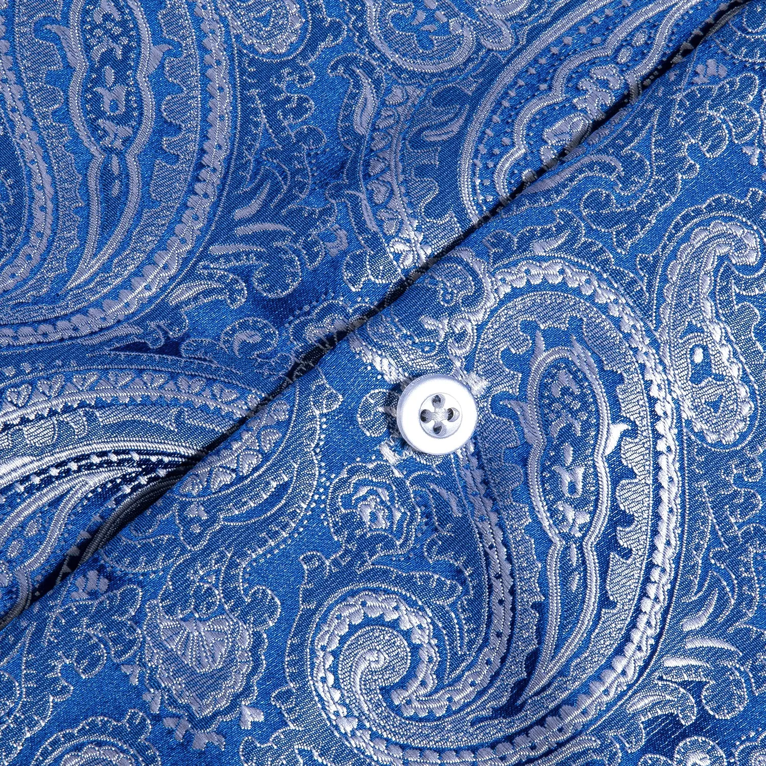 Fashion Blue Paisley Silk Men's Long Sleeve Shirt