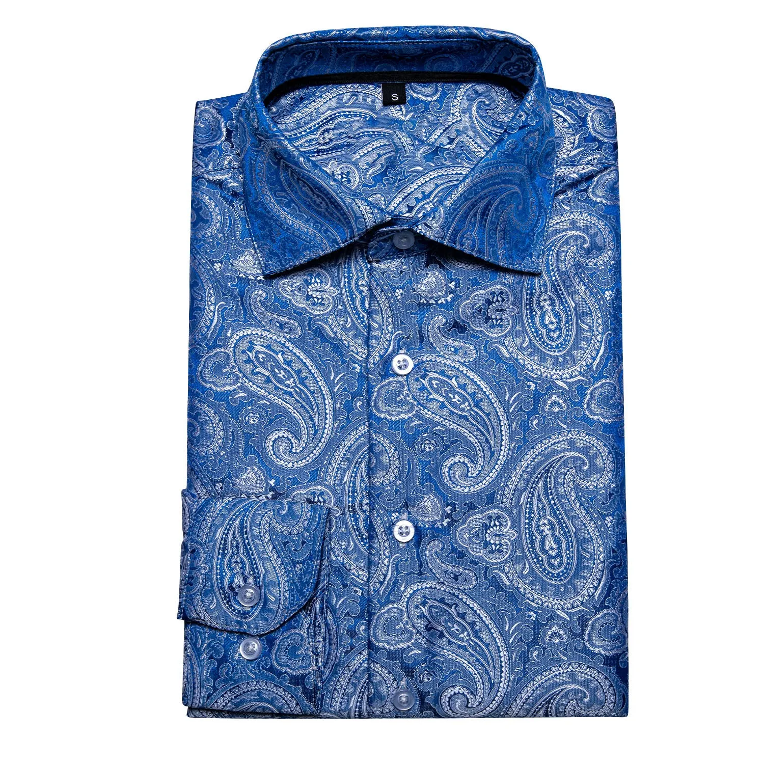 Fashion Blue Paisley Silk Men's Long Sleeve Shirt