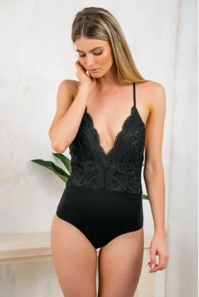 Fashion thong black lace bodysuit