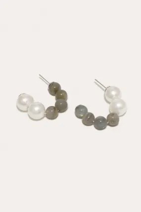 Fee‐fi‐fo‐fum - Pearl and Labradorite Bead Rhodium Plated Earrings