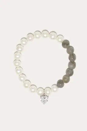 Fee‐fi‐fo‐fum - Pearl, Cubic Zirconia and Labradorite Bead Rhodium Plated Bracelet