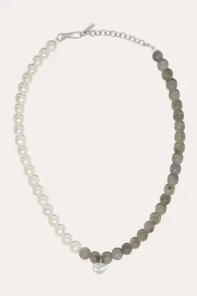 Fee‐fi‐fo‐fum - Pearl, Cubic Zirconia and Labradorite Bead Rhodium Plated Necklace