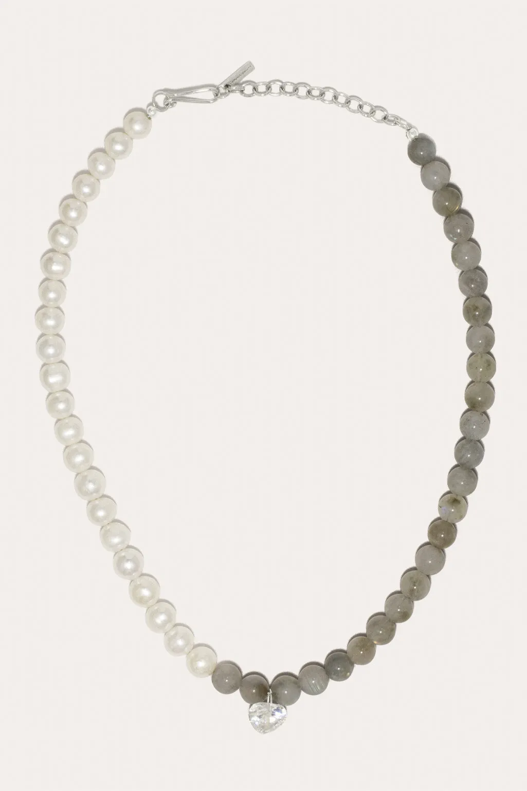 Fee‐fi‐fo‐fum - Pearl, Cubic Zirconia and Labradorite Bead Rhodium Plated Necklace