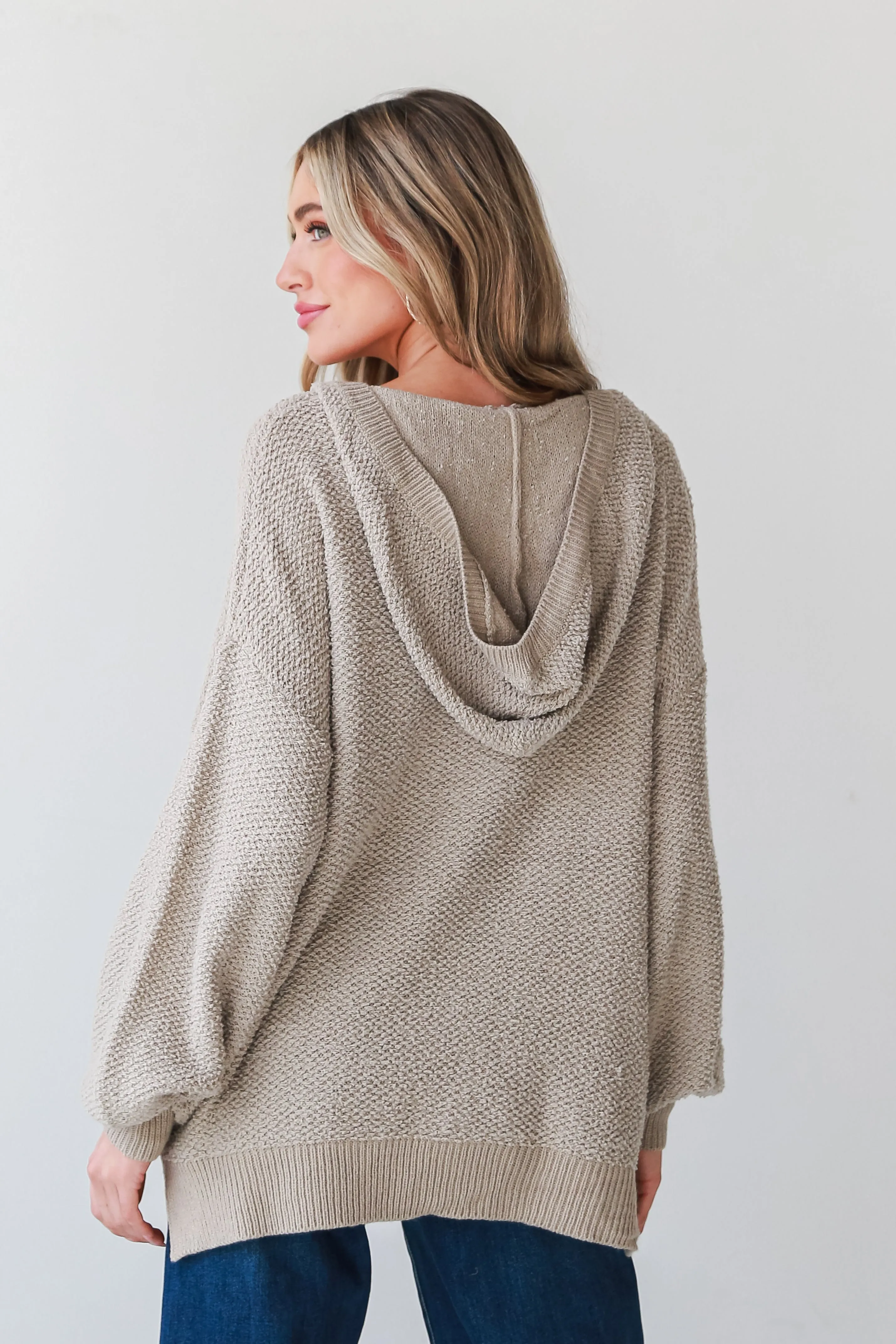 FINAL SALE - Inviting Comfort Taupe Hooded Oversized Sweater