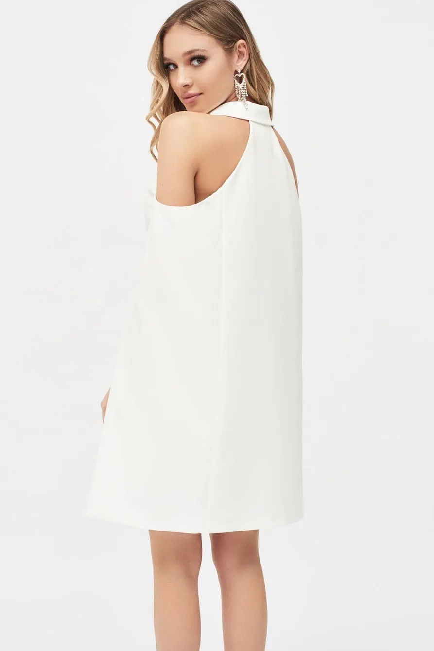 Fitted Cape Blazer Dress - White