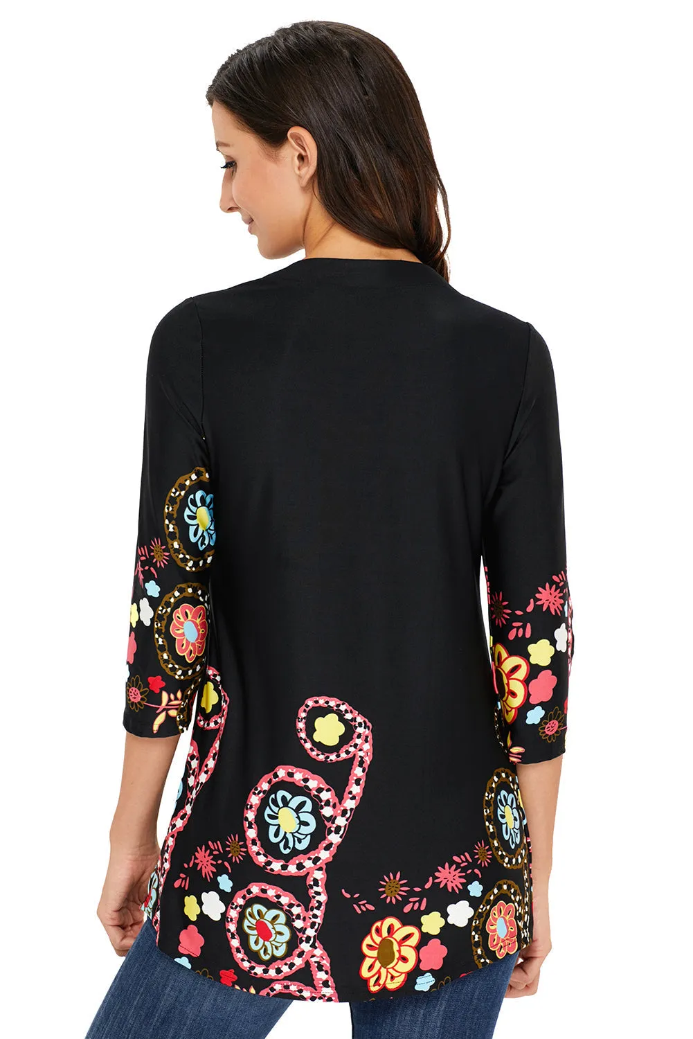 Floral Notch Neck Pin-Tuck Tunic