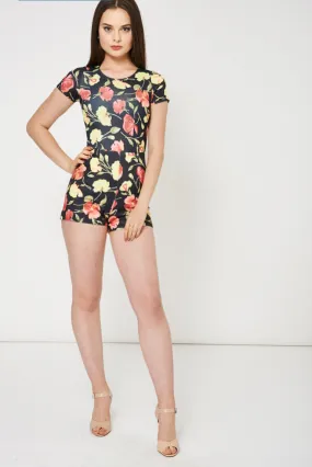 Floral Print Scuba Playsuit Ex-Branded