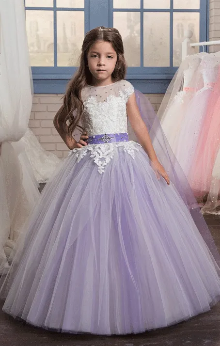 Flower Girl Dresses with Cape Ball Gown Girl Communion Dress Girls Pageant Dress Kids Prom Party Dress