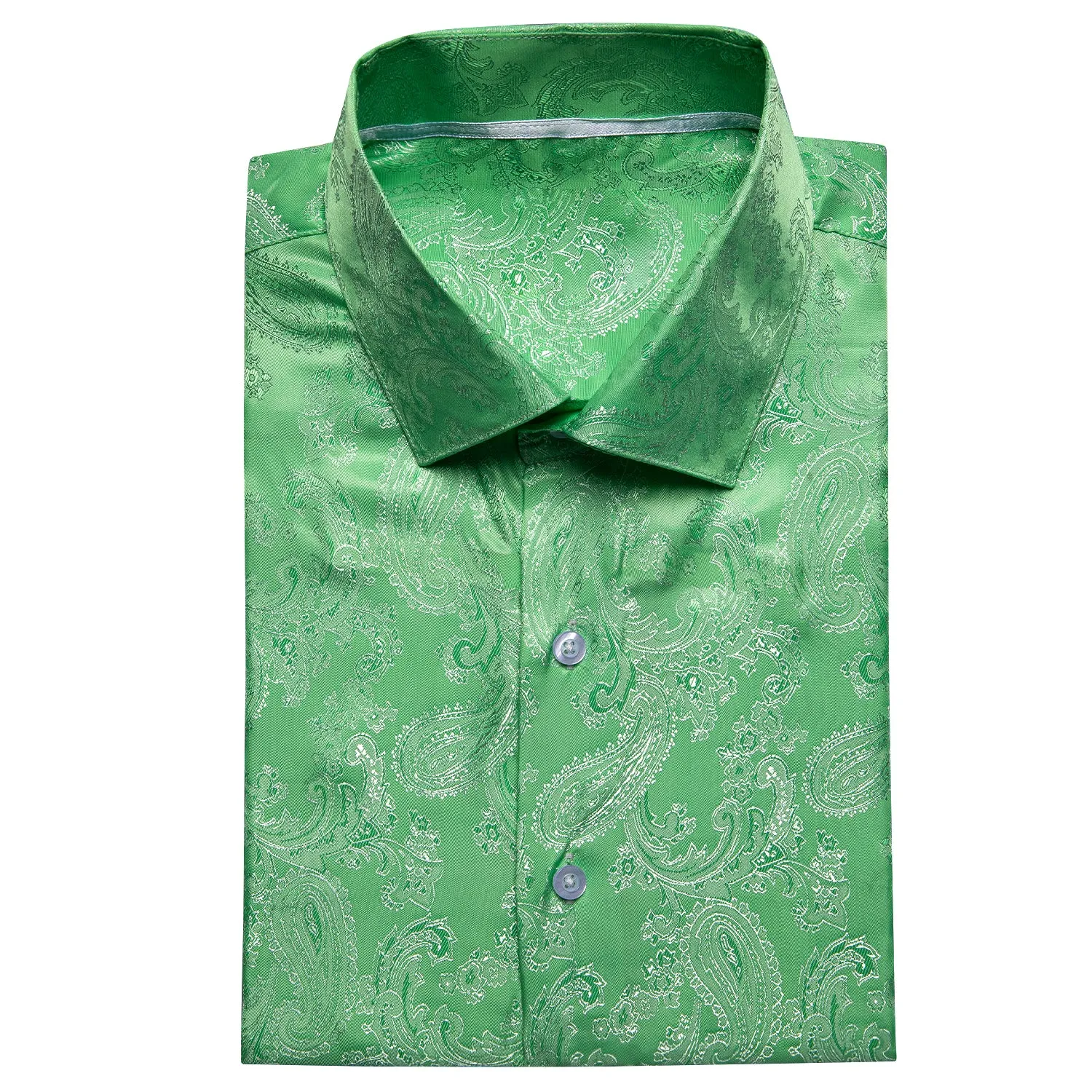 Fluorescent Green Paisley Silk Men's Short Sleeve Shirt