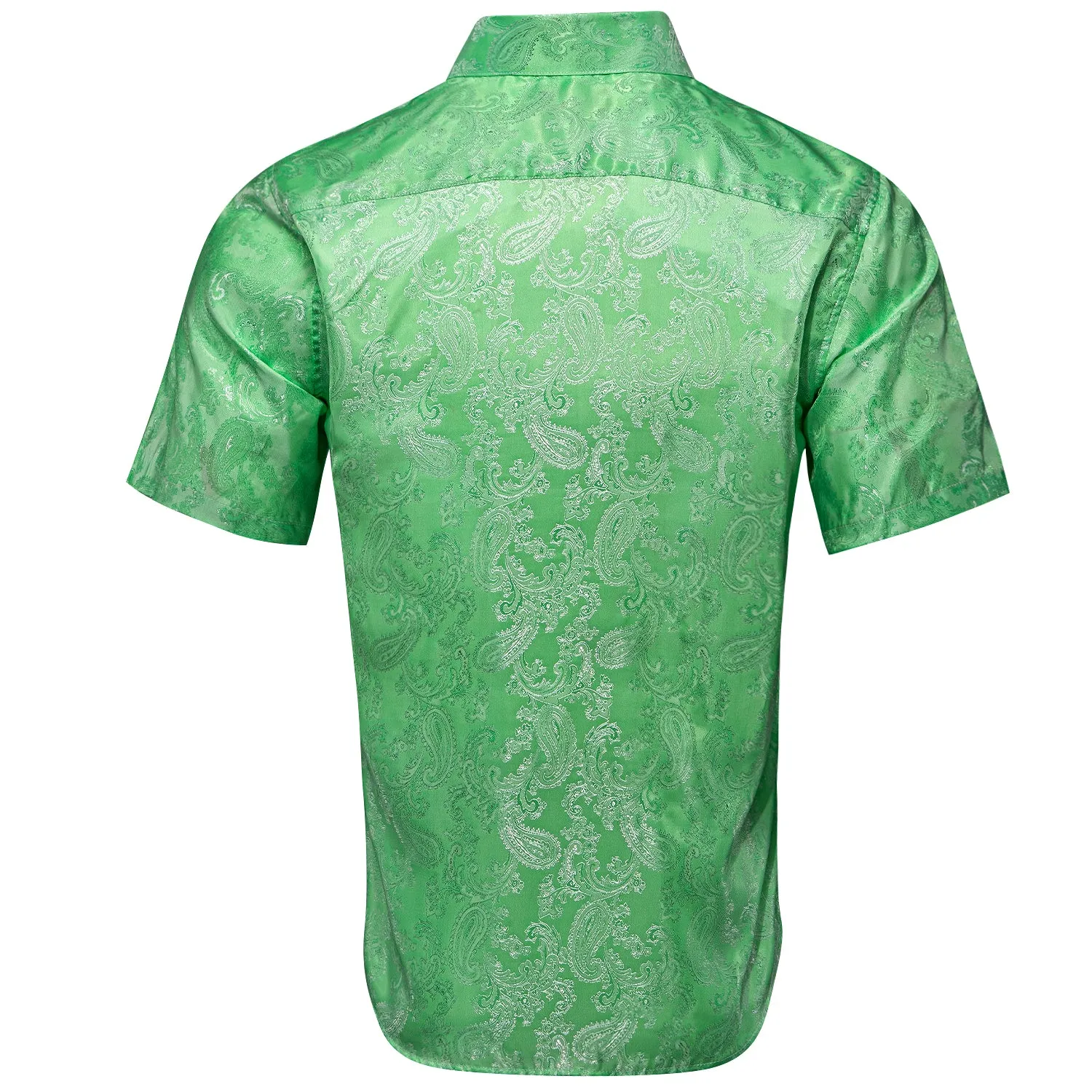 Fluorescent Green Paisley Silk Men's Short Sleeve Shirt