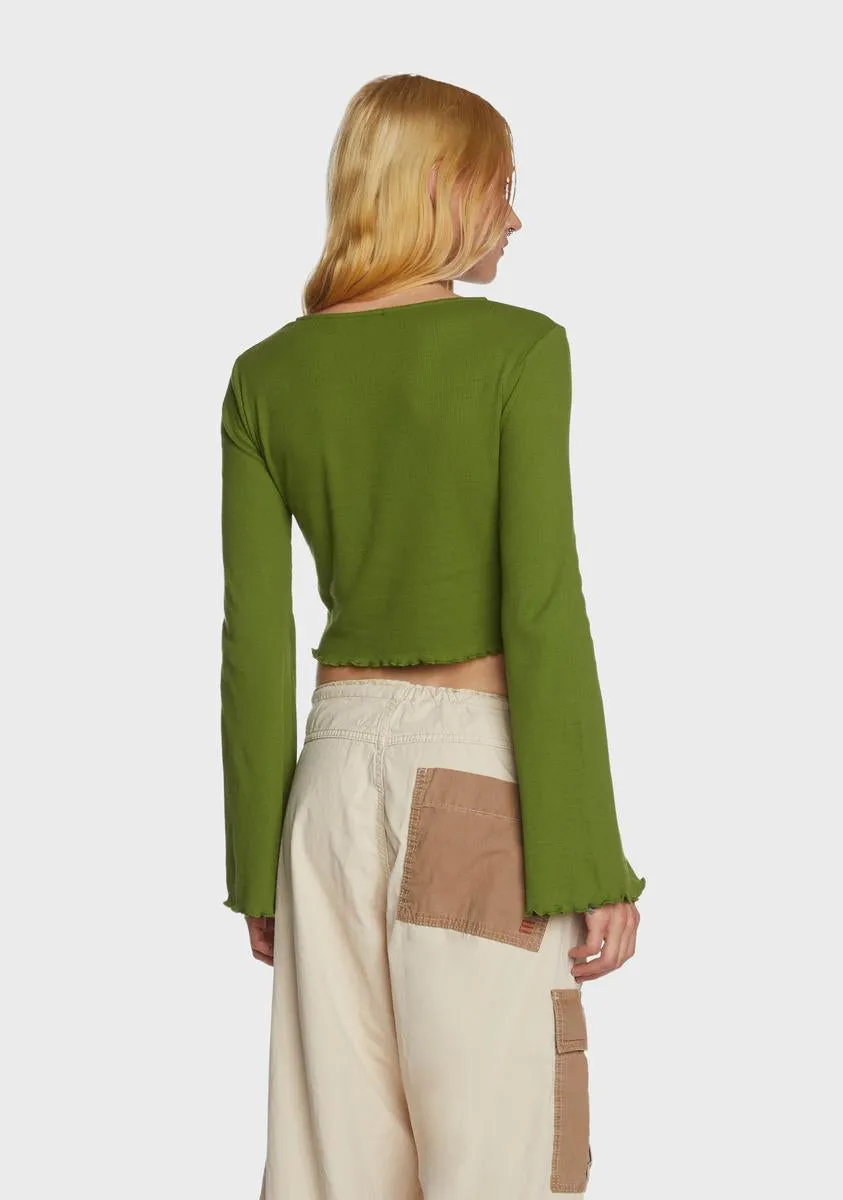 Flute Long Sleeve Crop Top - Green