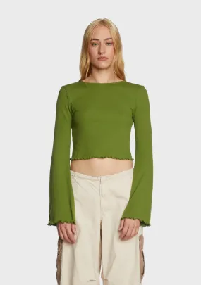 Flute Long Sleeve Crop Top - Green