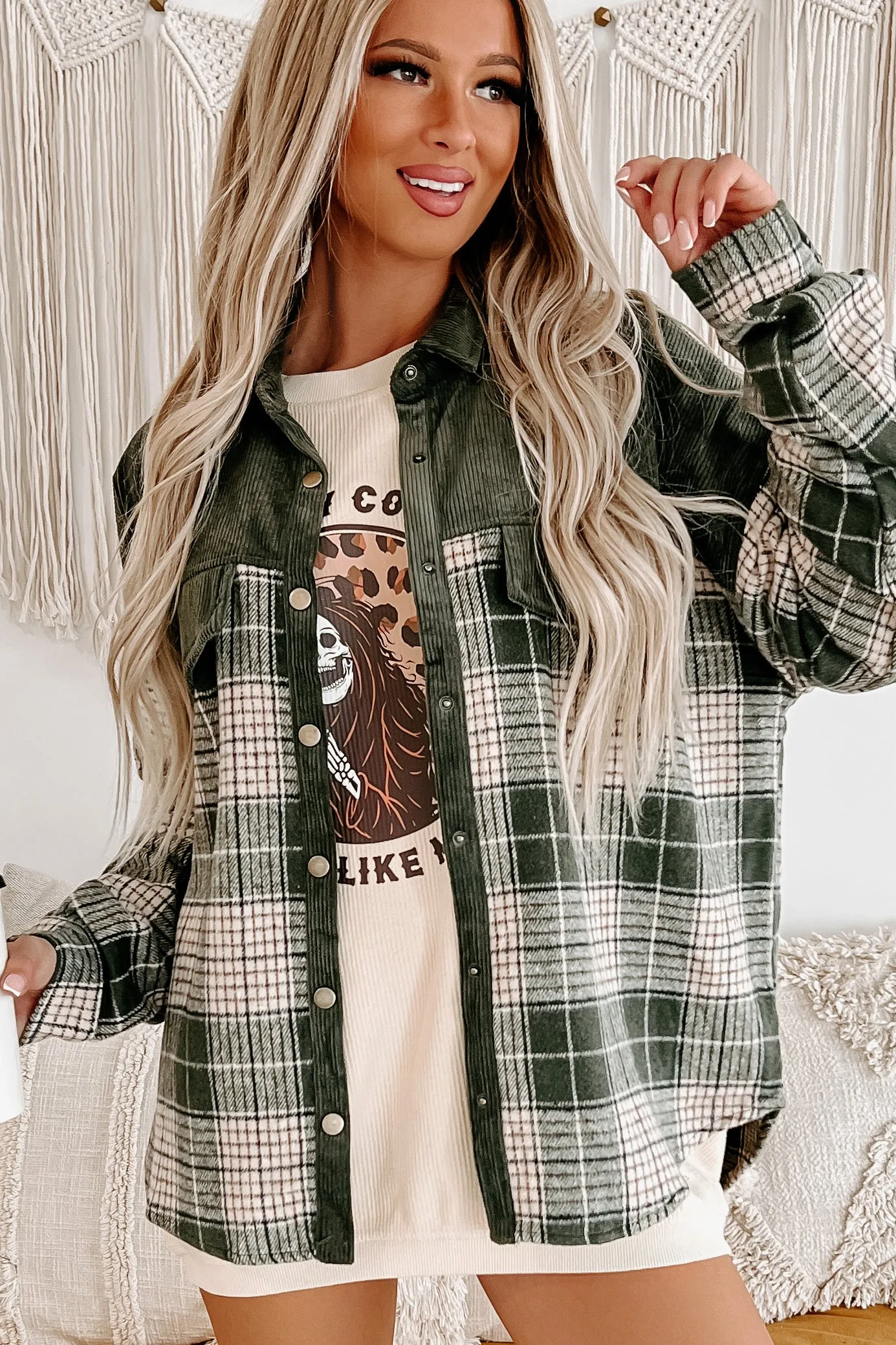 Forecasting Fall Colorblock Plaid Shacket (Olive)