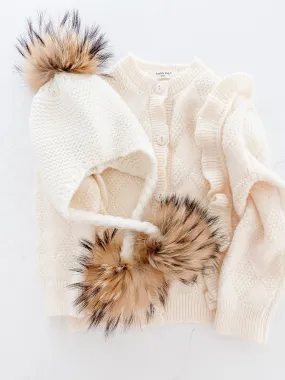 Furry Pom Pom Hat - White