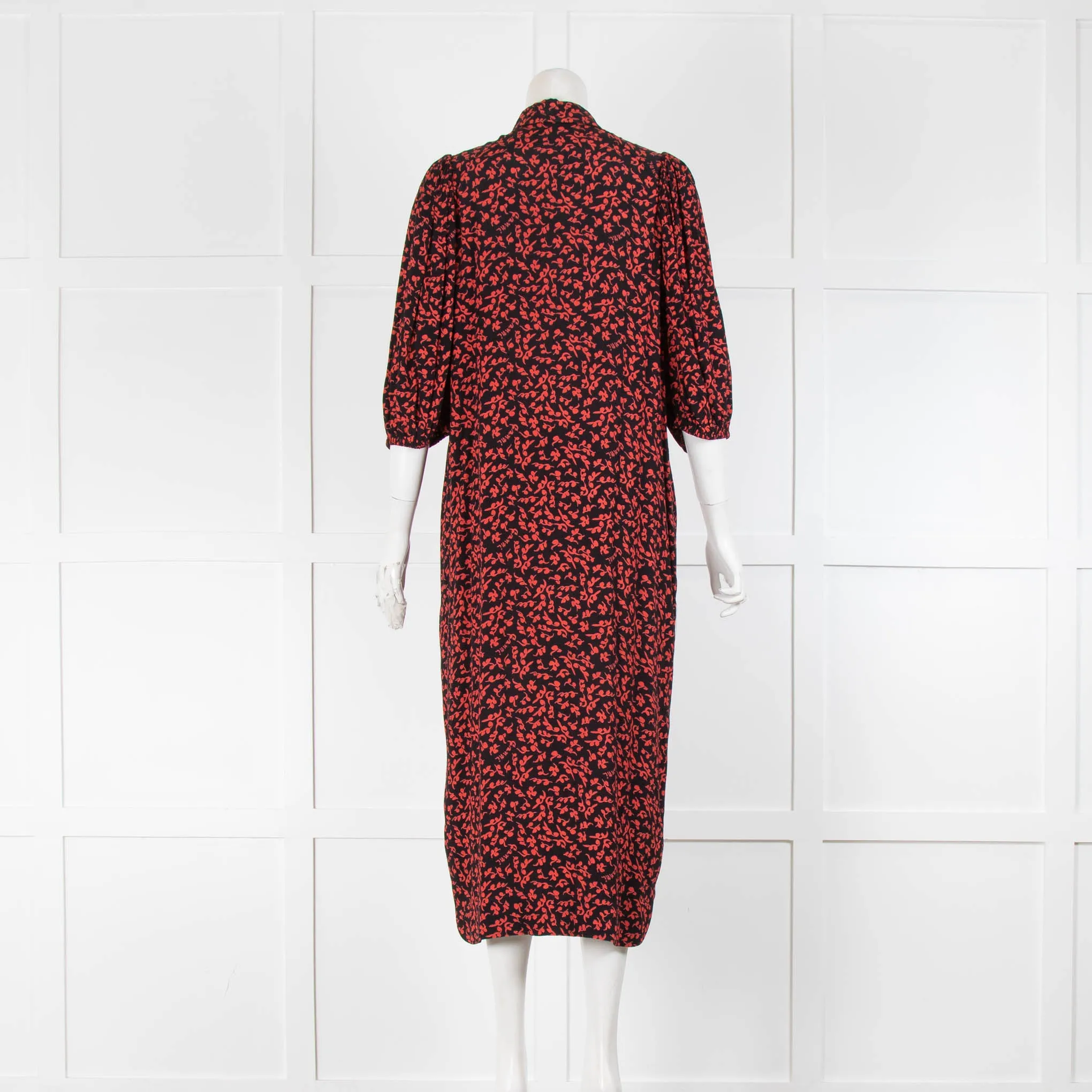 Ganni Black and Red Print Midi Dress