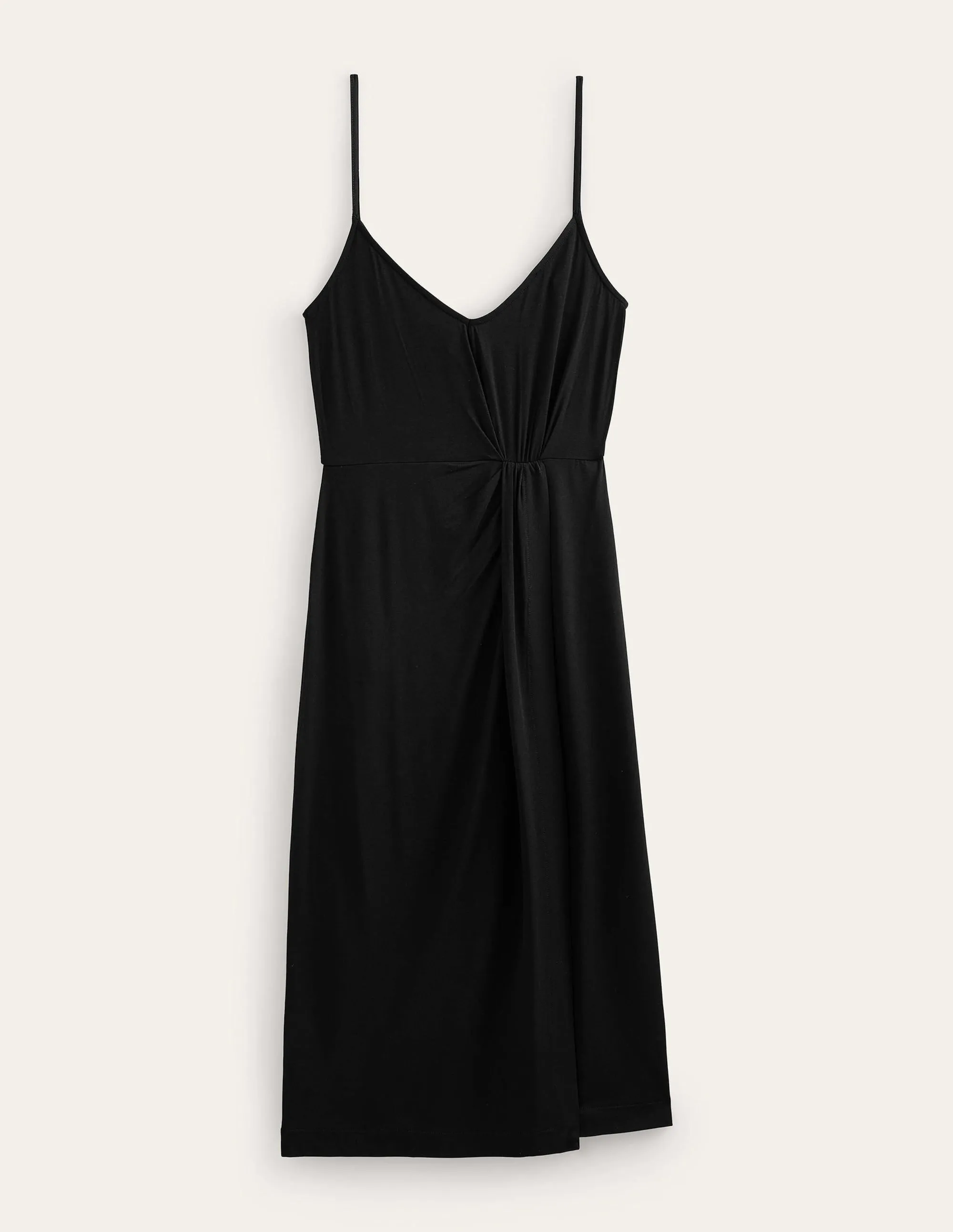 Gathered Jersey Midi Dress-Black