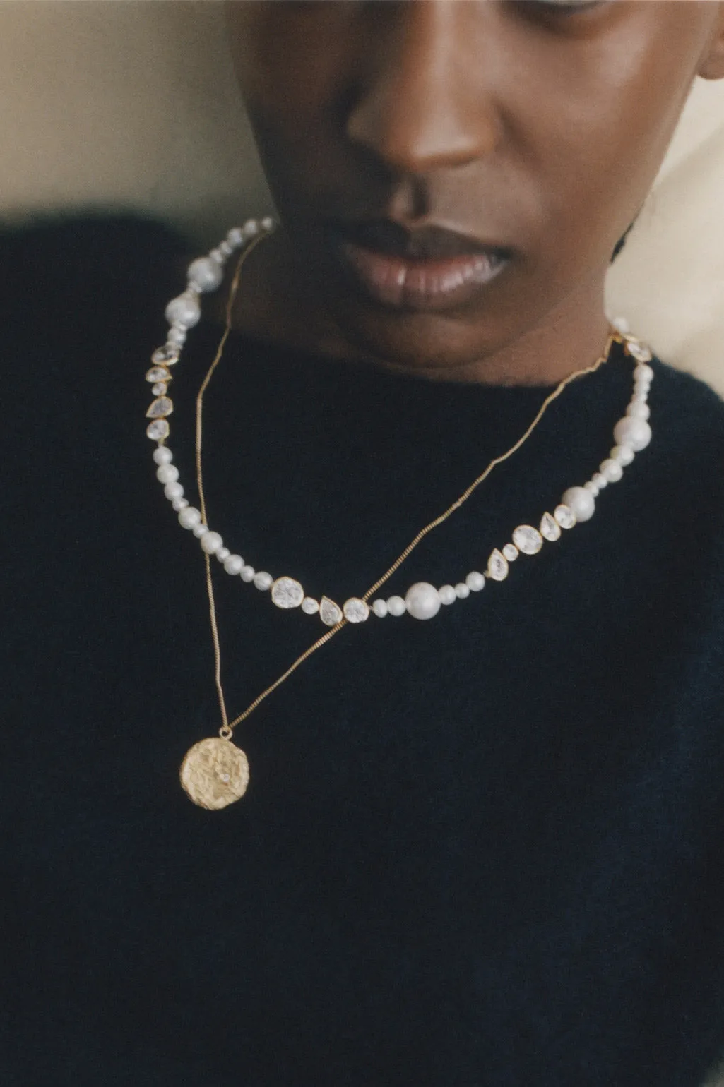 Glitch - Pearl and Zirconia Gold Vermeil Necklace