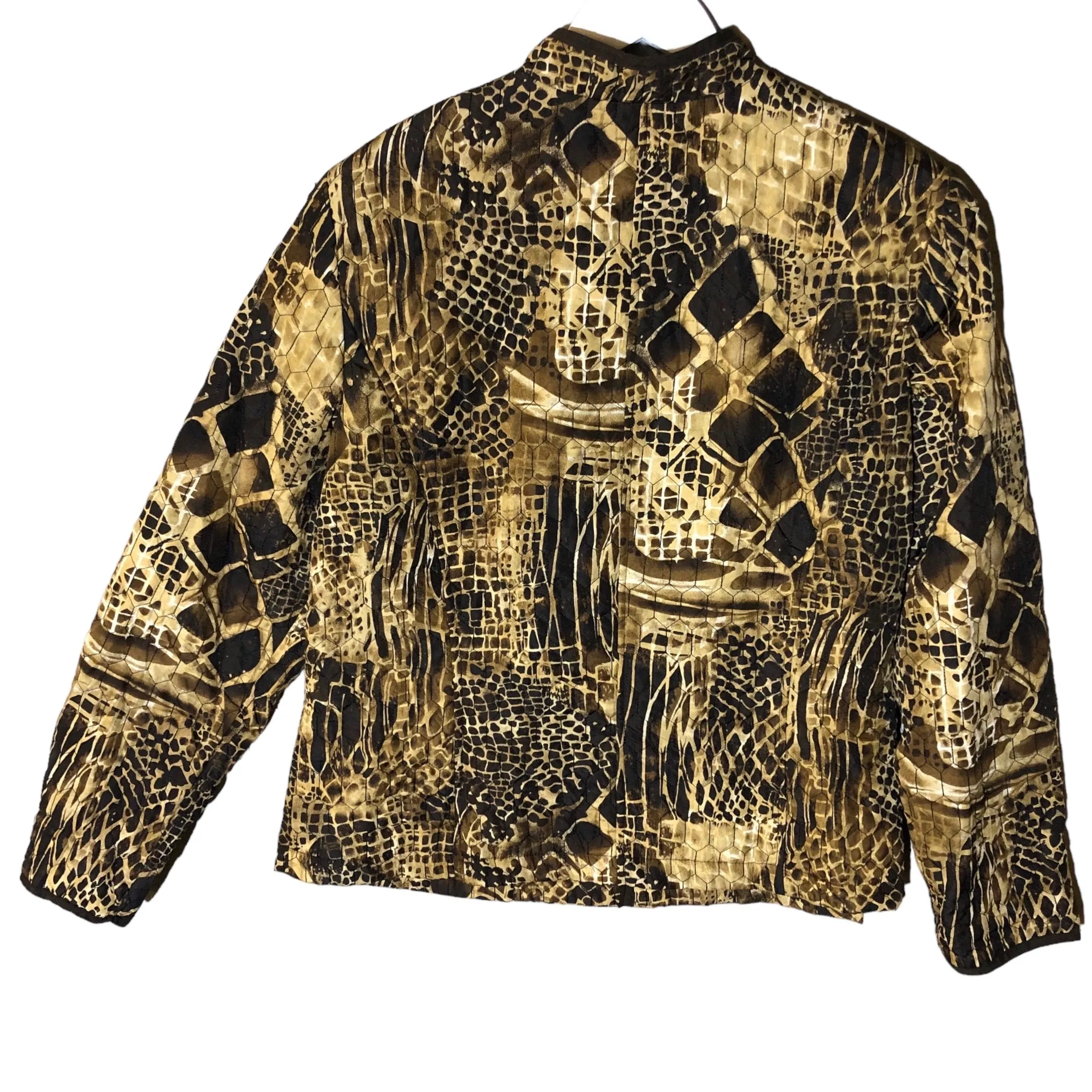 Gold Black Vintage Reptile Print Quilted Jacket