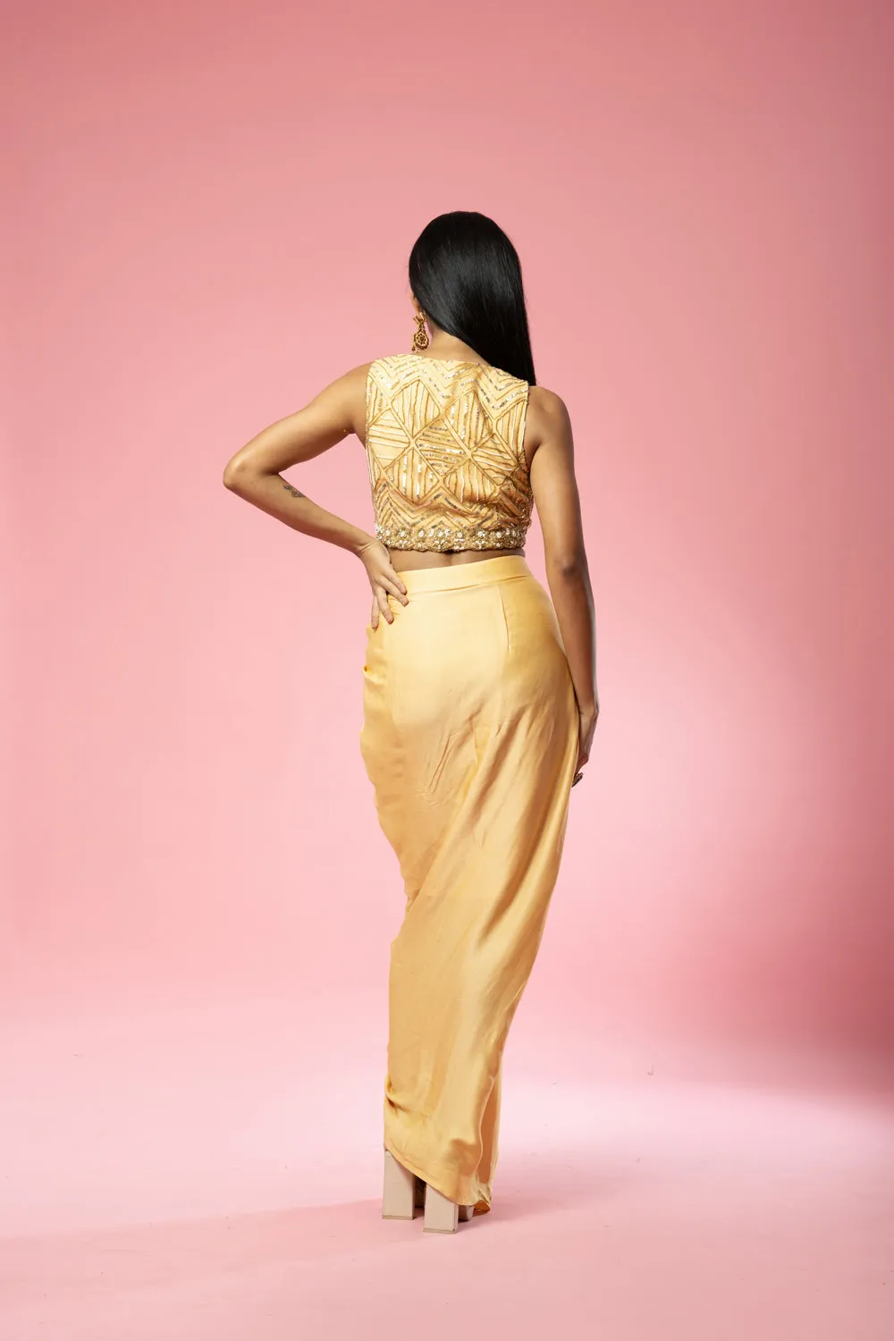 Golden Hand-Embroidered Dhoti Set