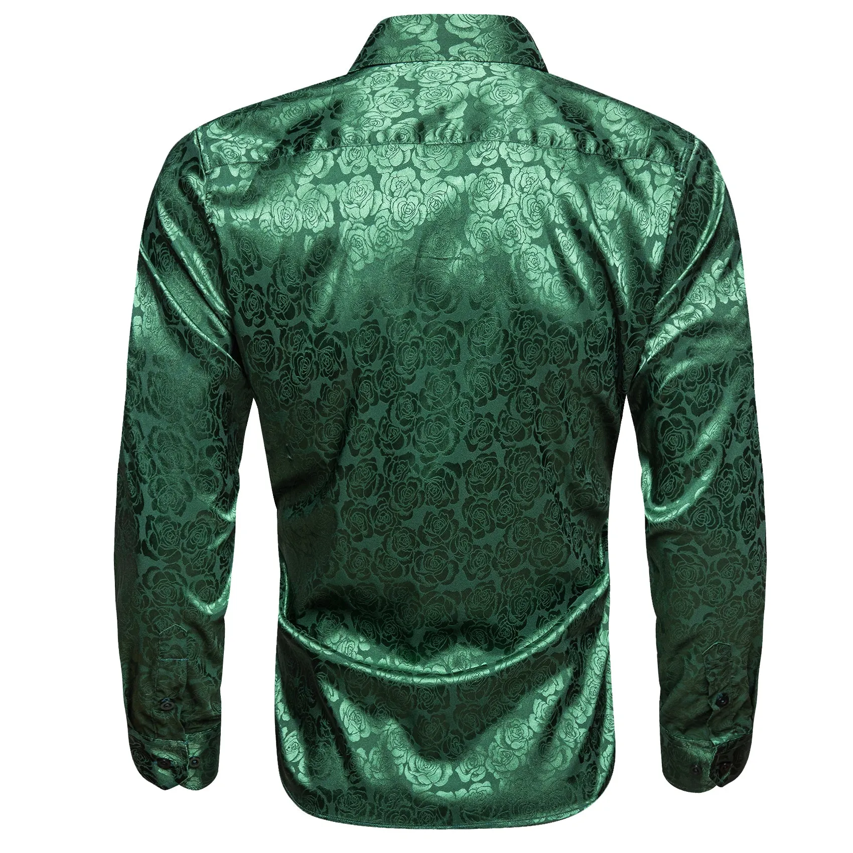 Grass Green Floral Rose Silk Men's Long Sleeve Shirt