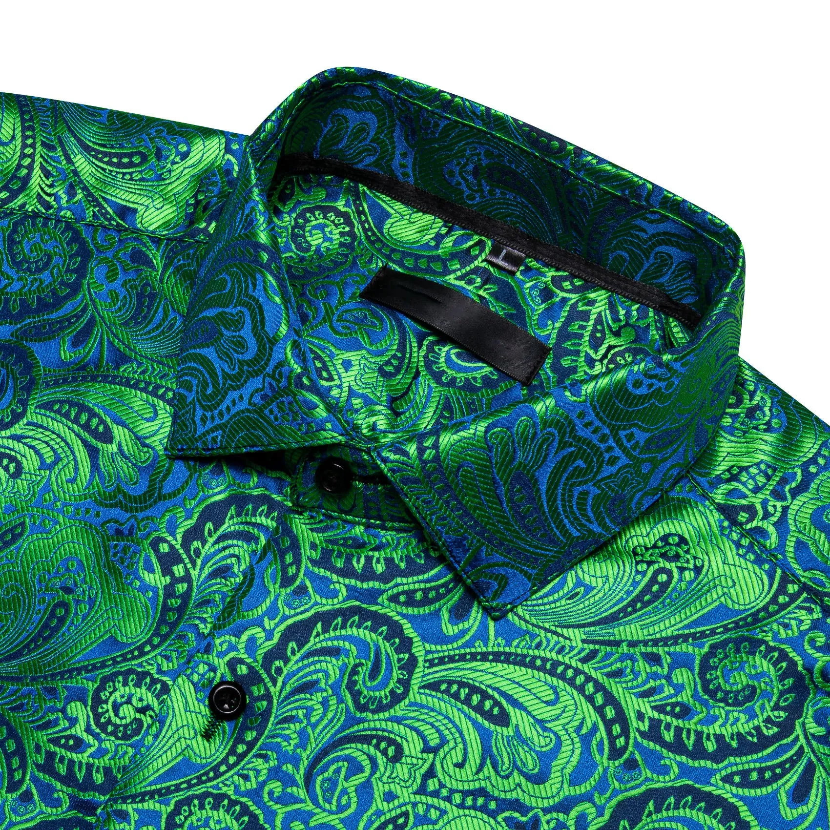 Green Blue Paisley Silk Men's Long Sleeve Shirt