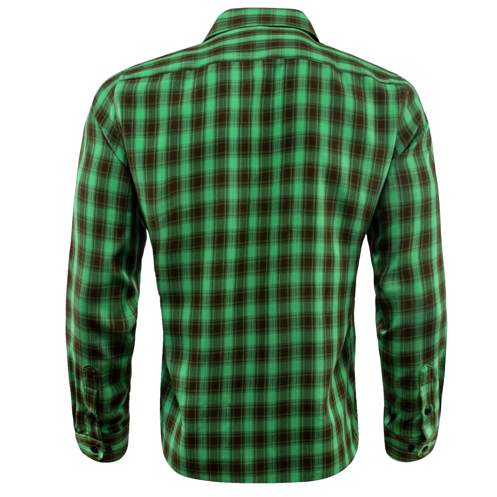 Green Brown Plaid Men's Long Sleeve Work Shirt