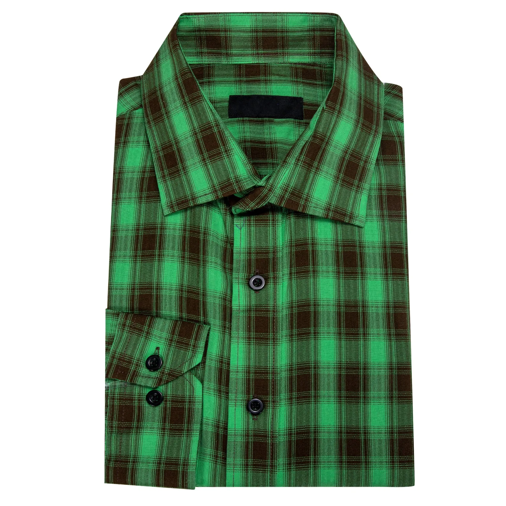 Green Brown Plaid Men's Long Sleeve Work Shirt