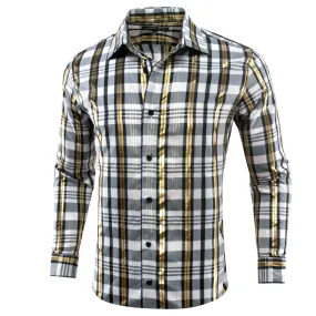 Green Yellow Plaid Men's Long Sleeve Shirt