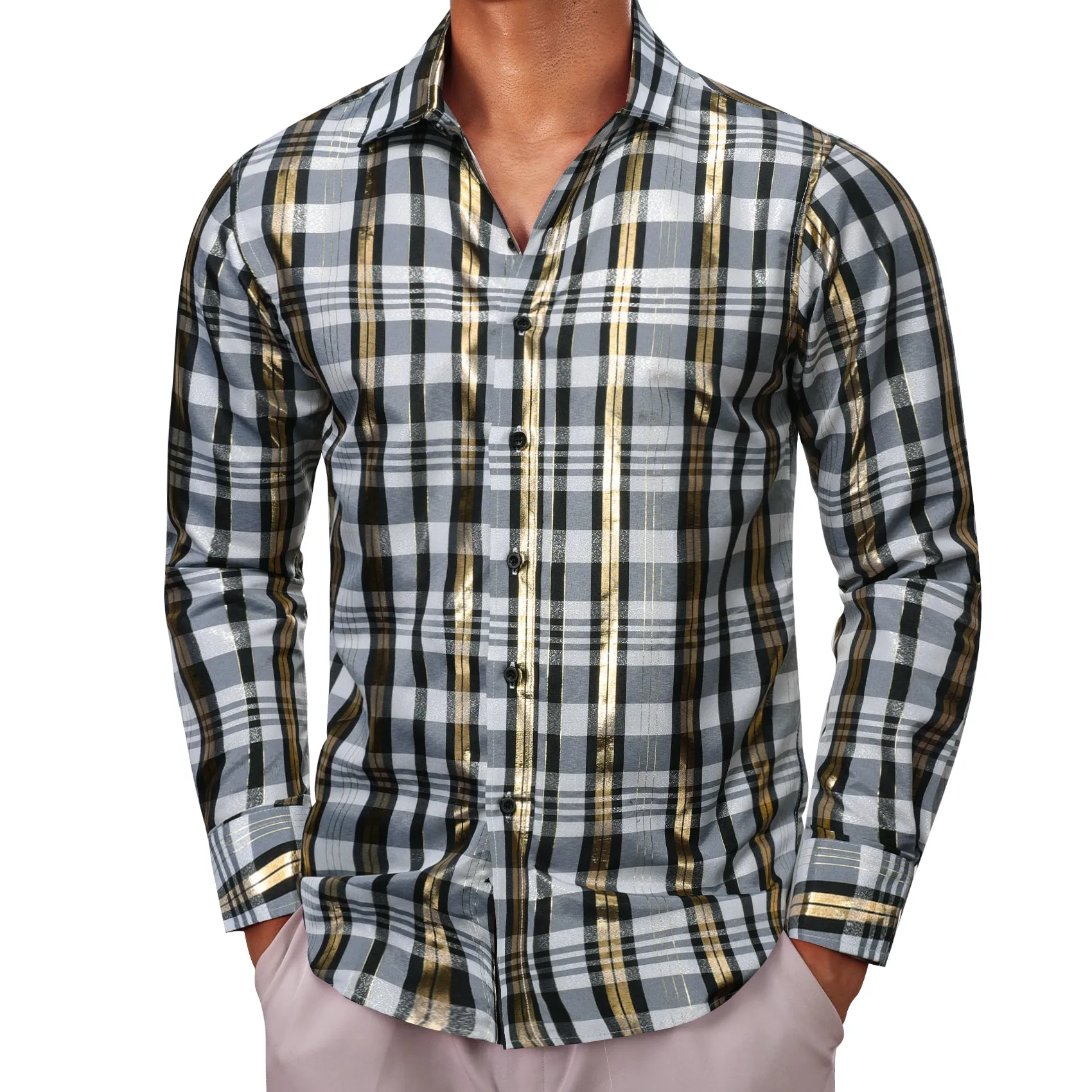 Green Yellow Plaid Men's Long Sleeve Shirt