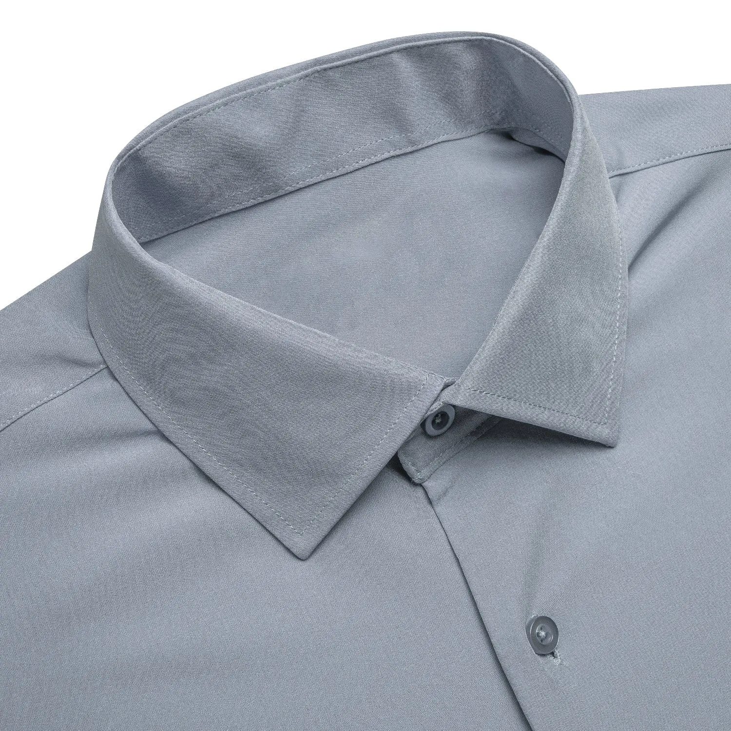 Grey Solid Satin Men's Long Sleeve Shirt