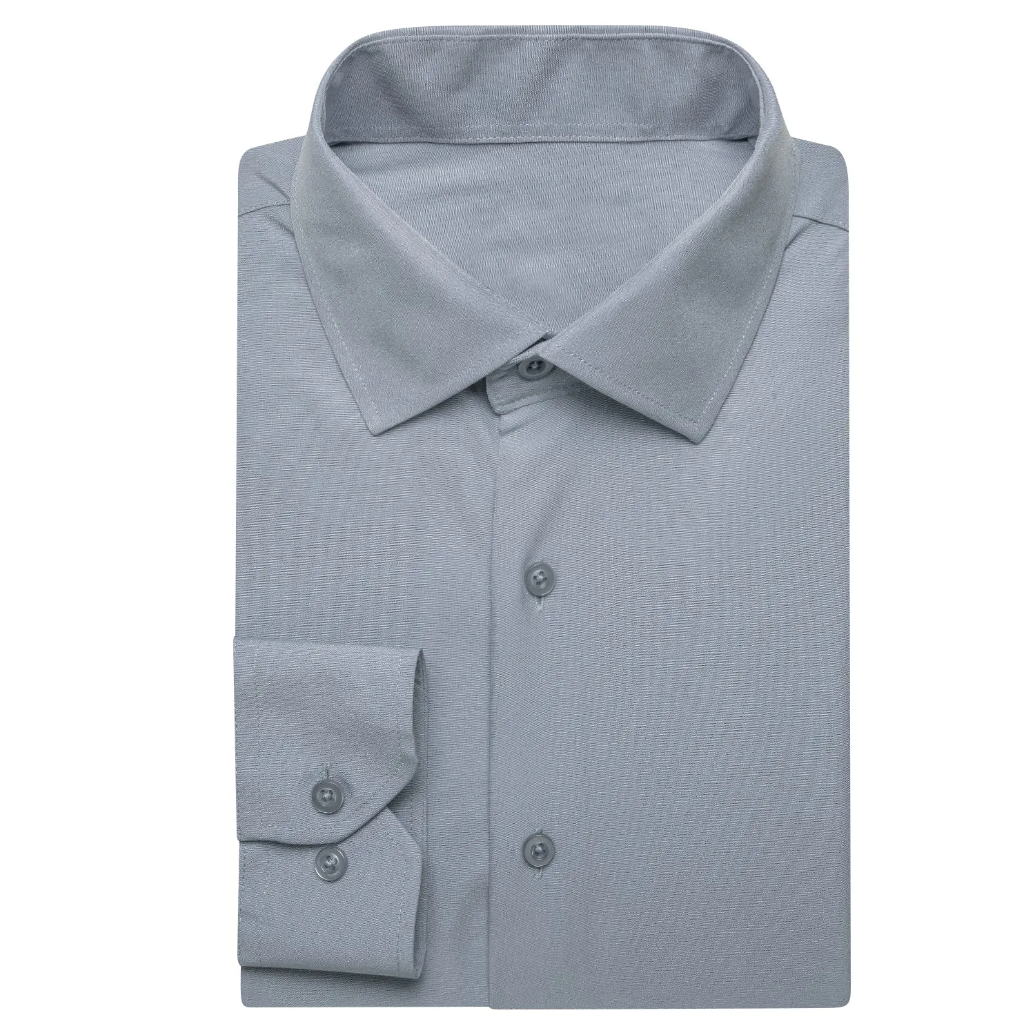 Grey Solid Satin Men's Long Sleeve Shirt