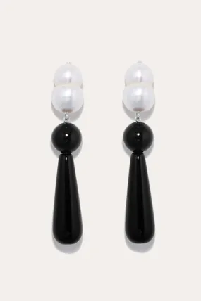 H69 - Pearl and Black Onyx Recycled Silver Earrings