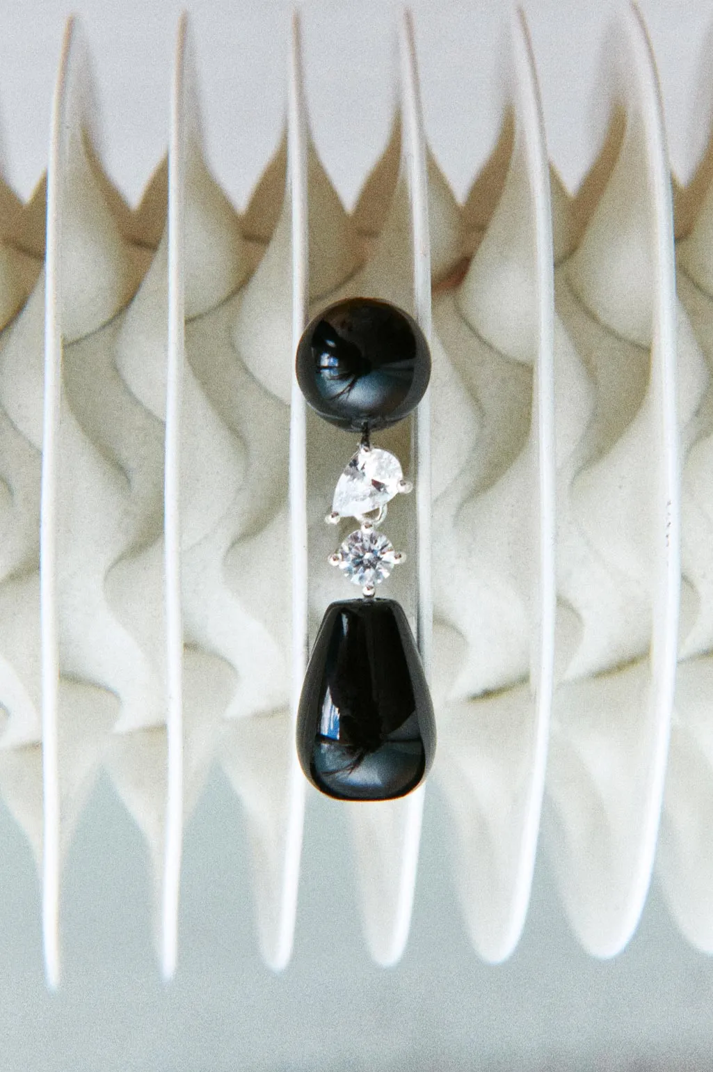 H72 - Black Onyx and Zirconia Recycled Silver Earrings