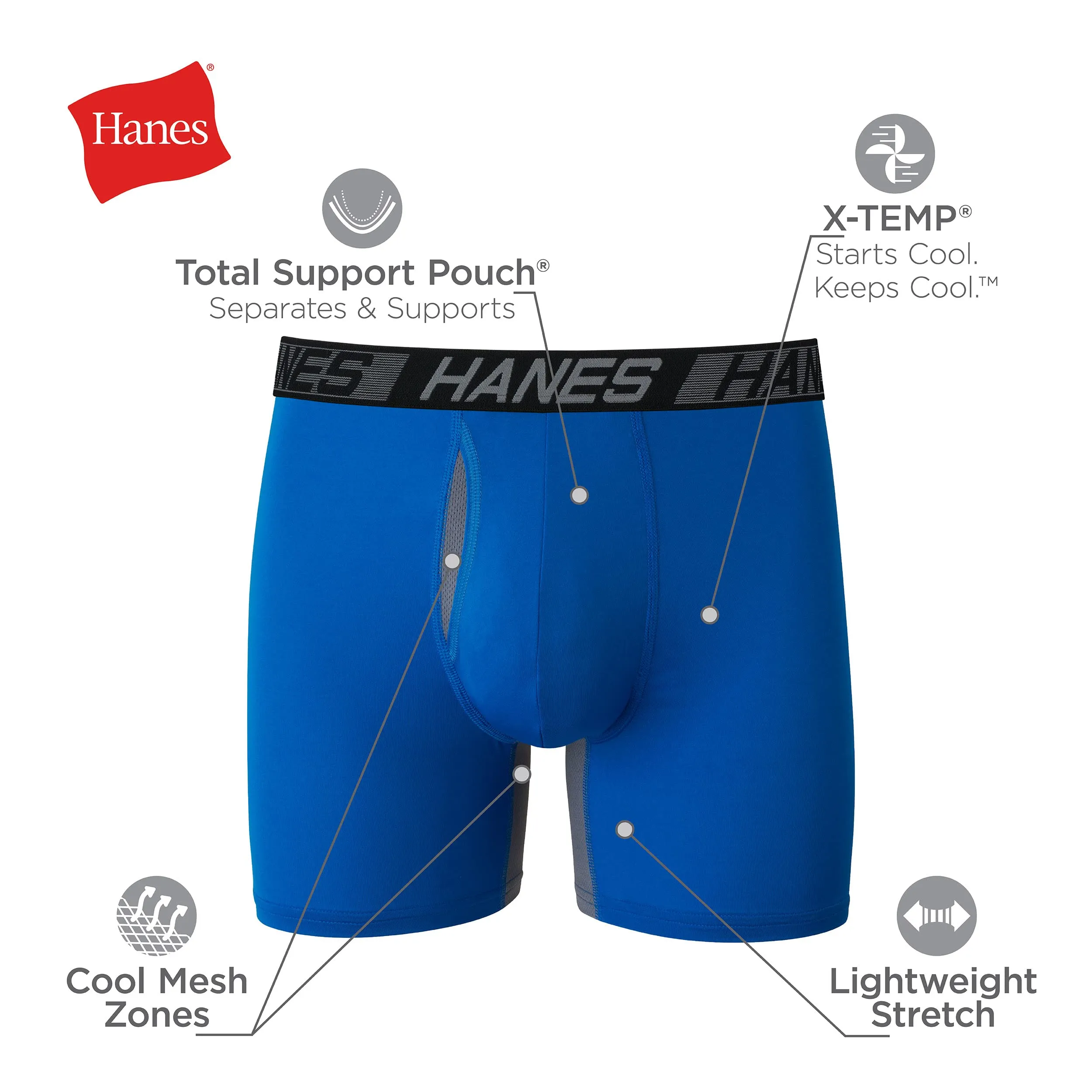 Hanes Men's X-Temp Total Support Pouch Boxer Brief, Anti-Chafing, Moisture-Wicking Underwear, Multi-Pack, Regular Leg-Marled, Large