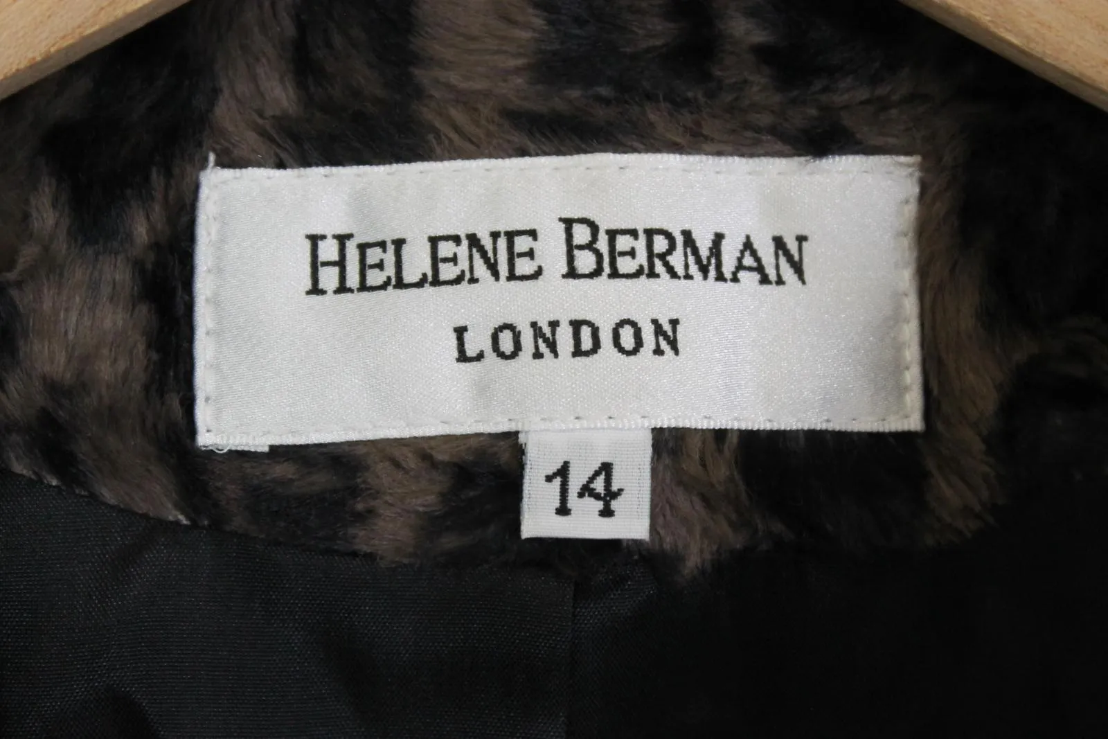 HELENE BERMAN Ladies Brown Faux Fur Cotton Animal Print Overcoat Coat UK14