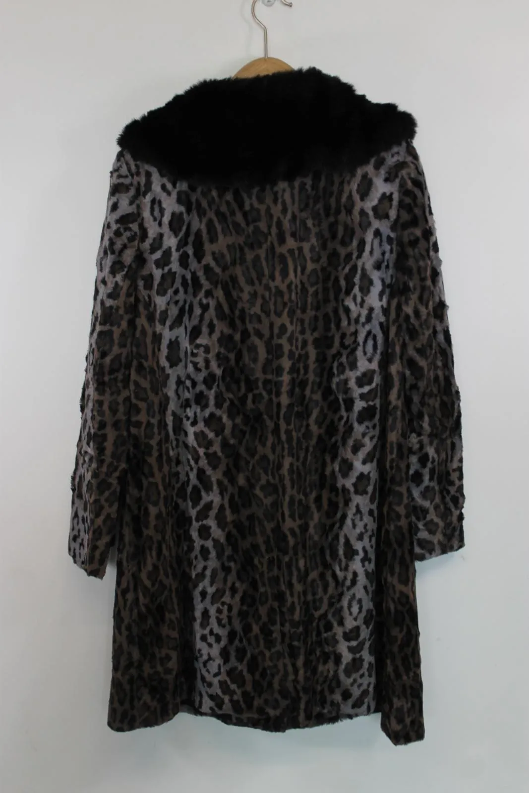 HELENE BERMAN Ladies Brown Faux Fur Cotton Animal Print Overcoat Coat UK14