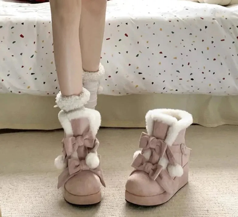 Hnzxzm Warm Plush Platform Women Snow Boots Fashion Internal Elevation Short Booties Winter Concise Women's Cotton Shoes