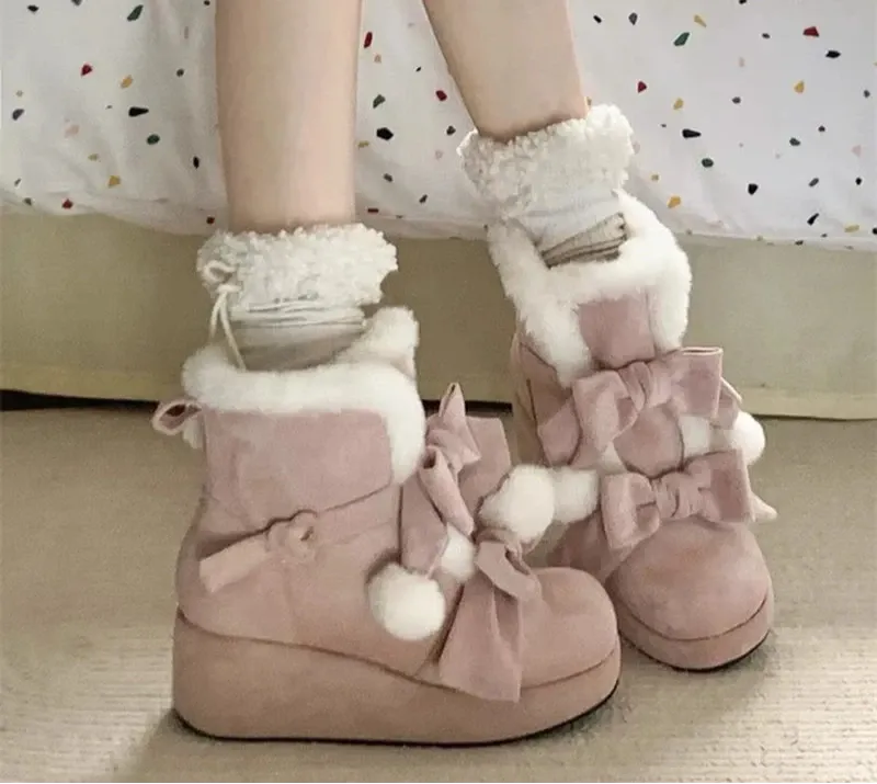 Hnzxzm Warm Plush Platform Women Snow Boots Fashion Internal Elevation Short Booties Winter Concise Women's Cotton Shoes