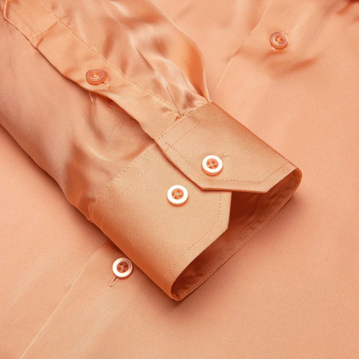 Honey Orange Solid Satin Chiffon Non-stretch Men's Long Sleeve Shirt