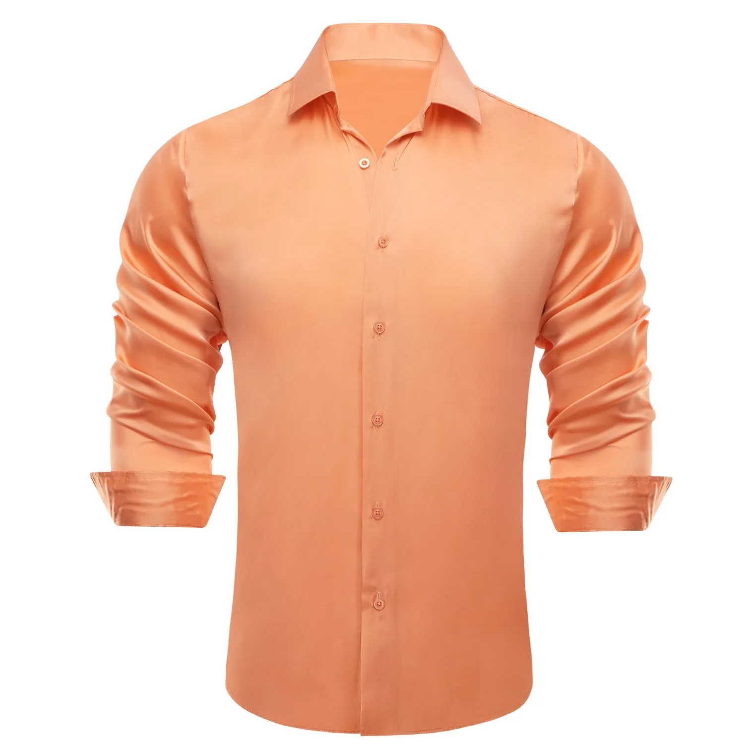 Honey Orange Solid Satin Chiffon Non-stretch Men's Long Sleeve Shirt