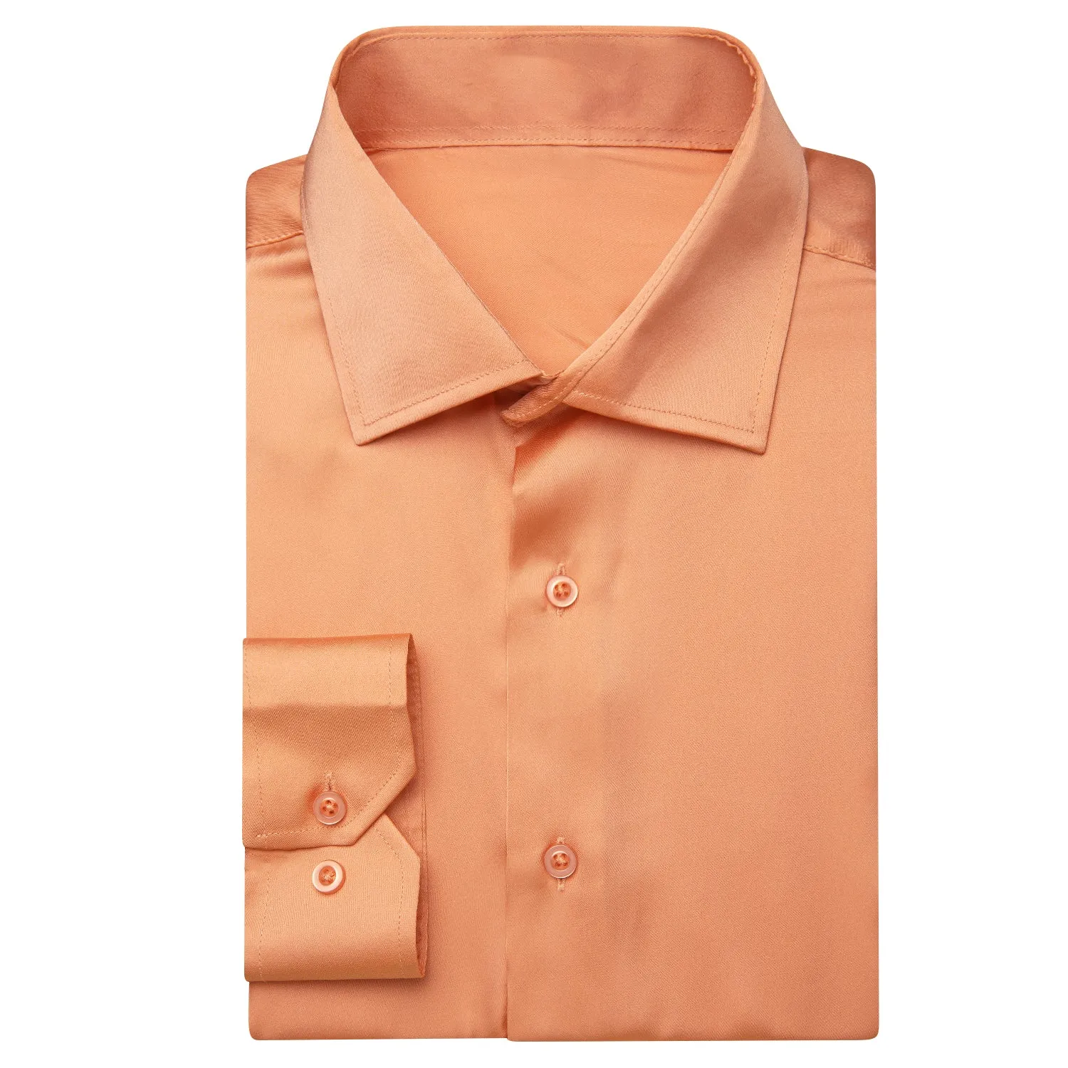 Honey Orange Solid Satin Chiffon Non-stretch Men's Long Sleeve Shirt