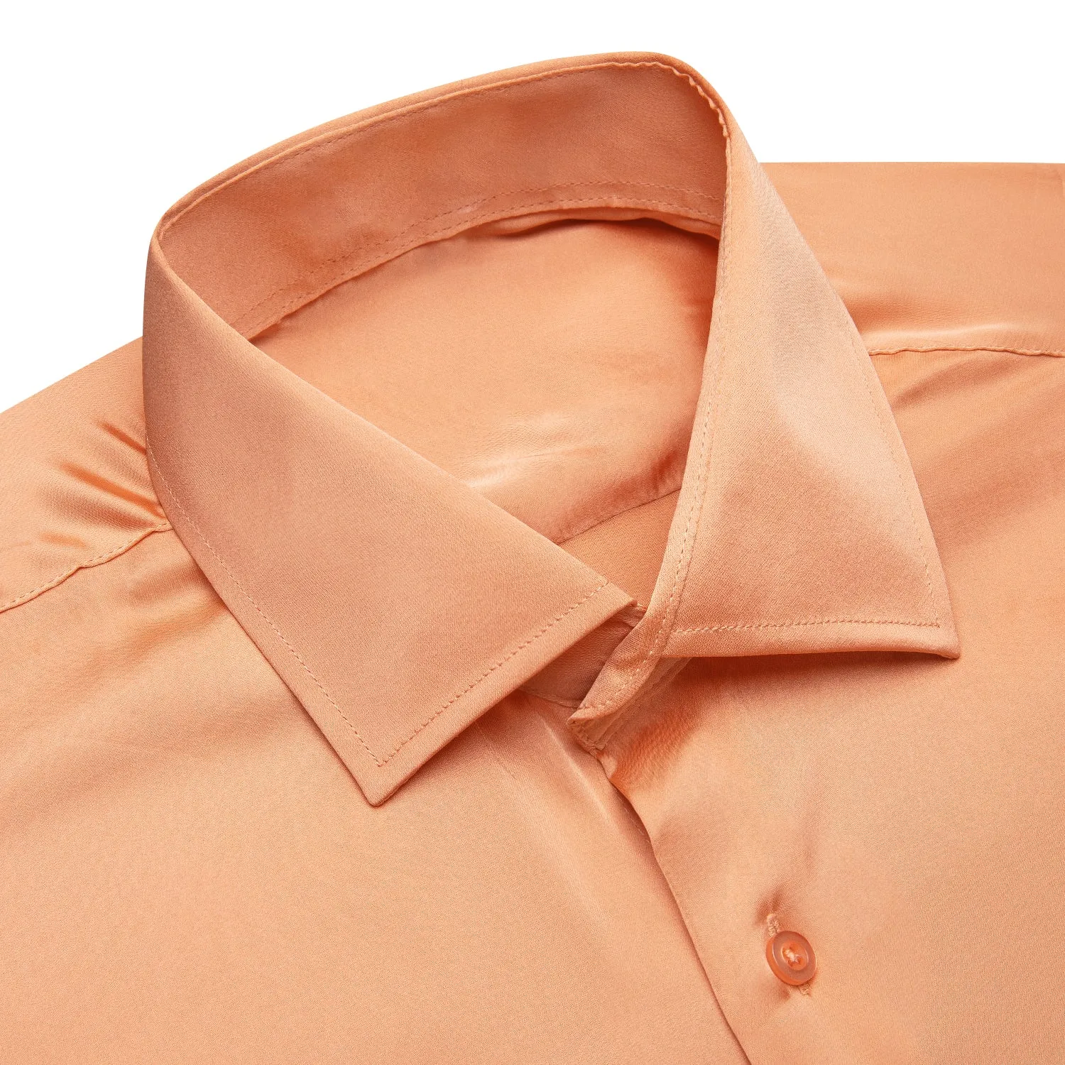 Honey Orange Solid Satin Chiffon Non-stretch Men's Long Sleeve Shirt