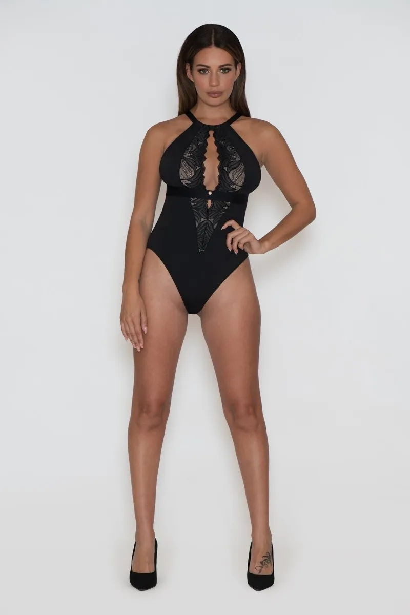 Indulgence Stretch Lace Bodysuit Black/Latte