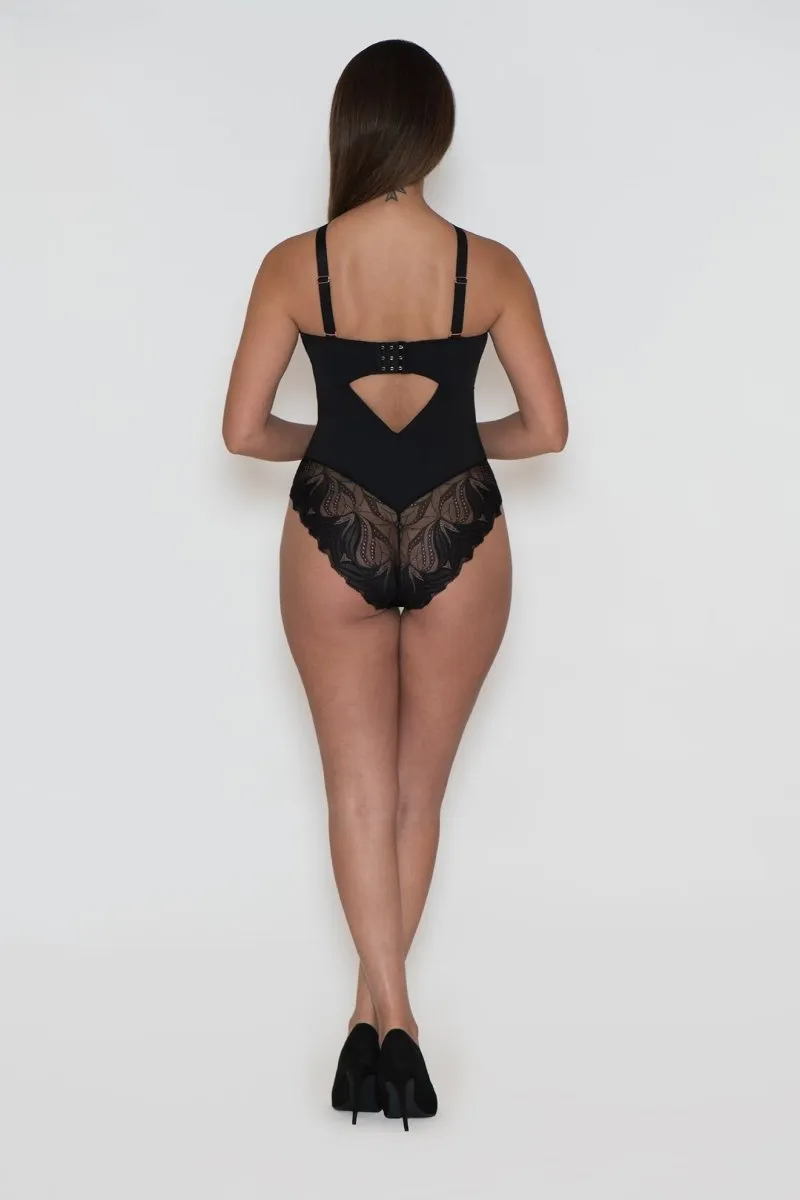 Indulgence Stretch Lace Bodysuit Black/Latte