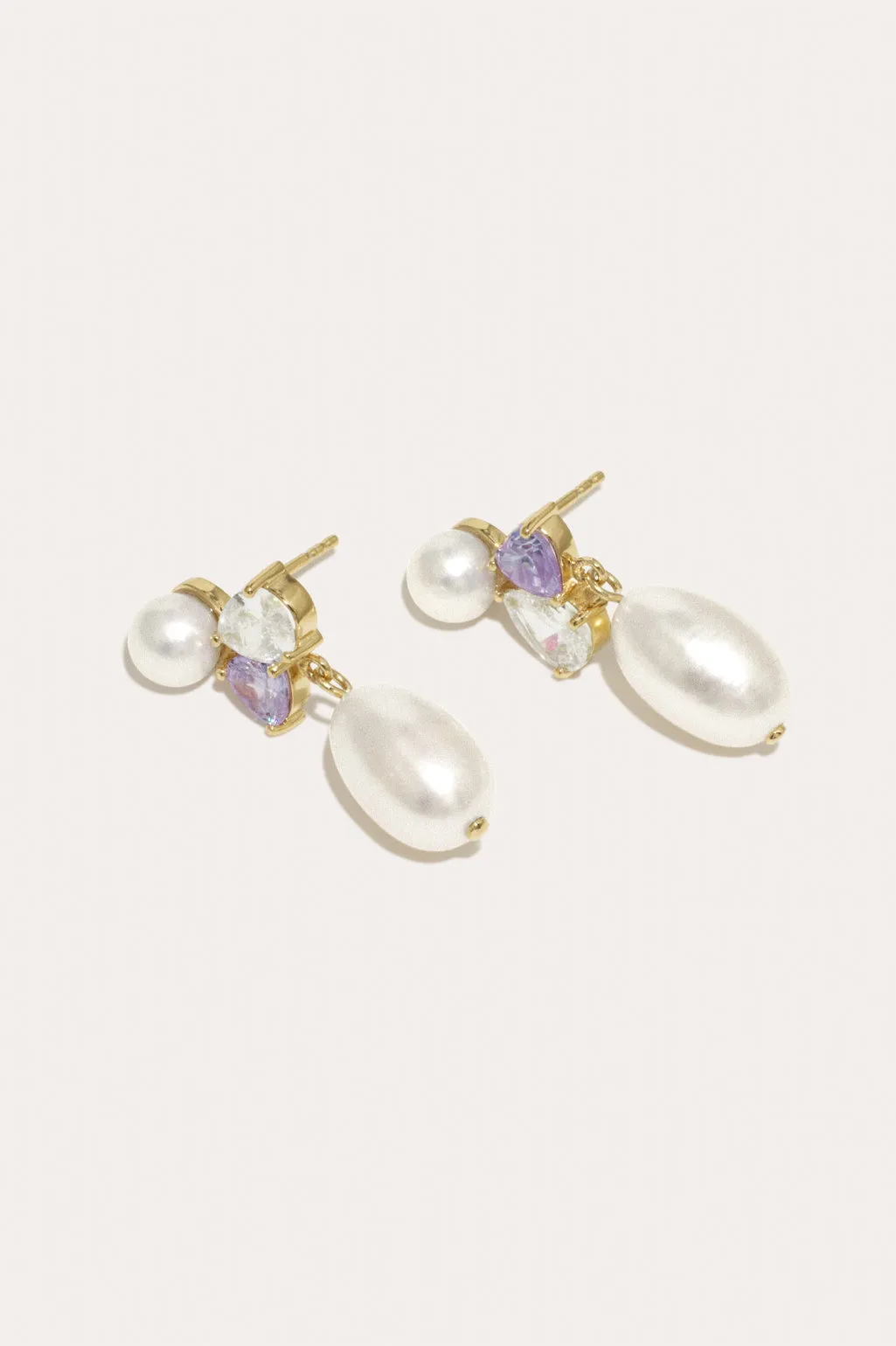 Infinity's Reversal - Pearl and Lilac Zirconia Recycled Gold Vermeil Earrings