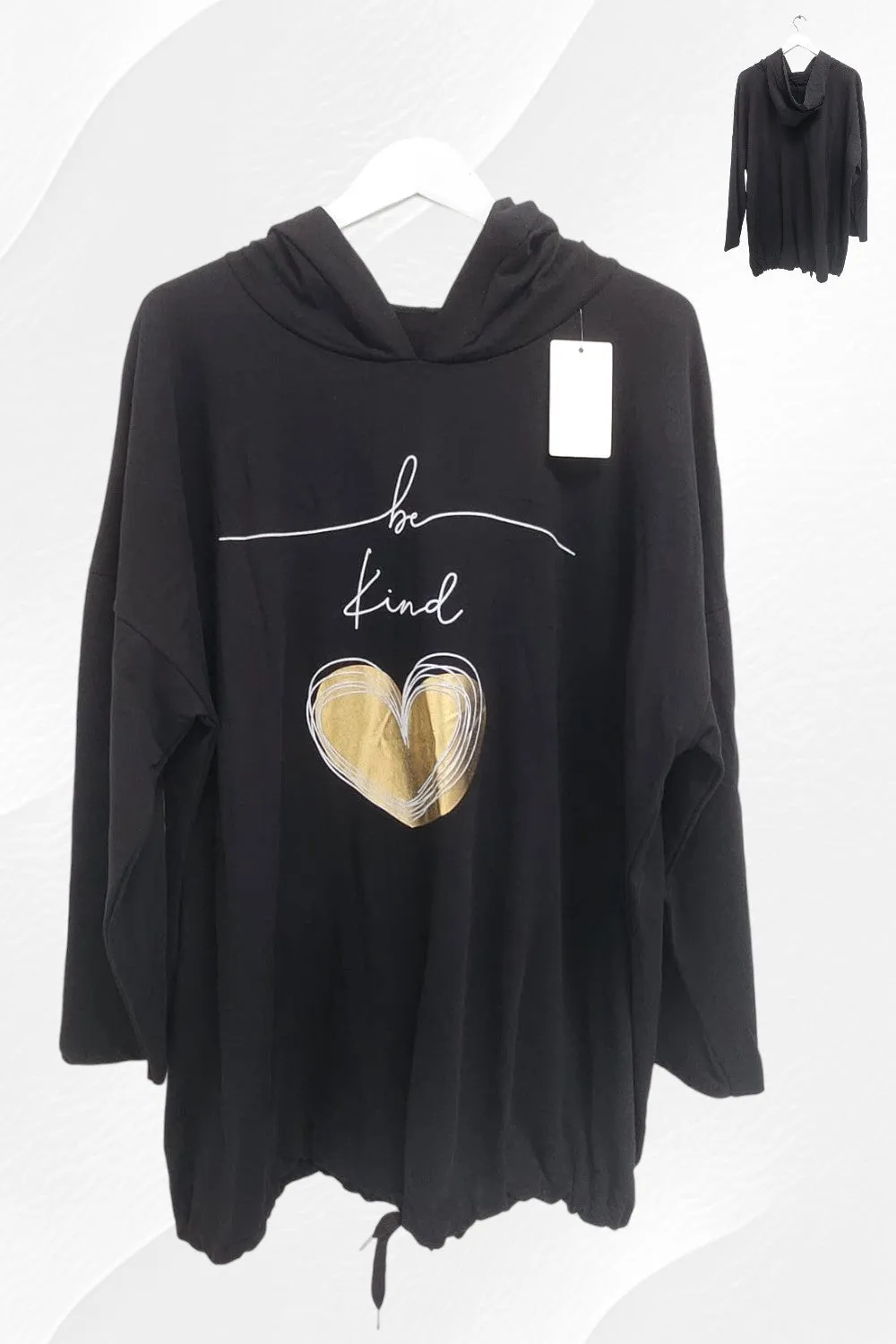 Italian Foil Gold Heart Print Hooded Tunic Top