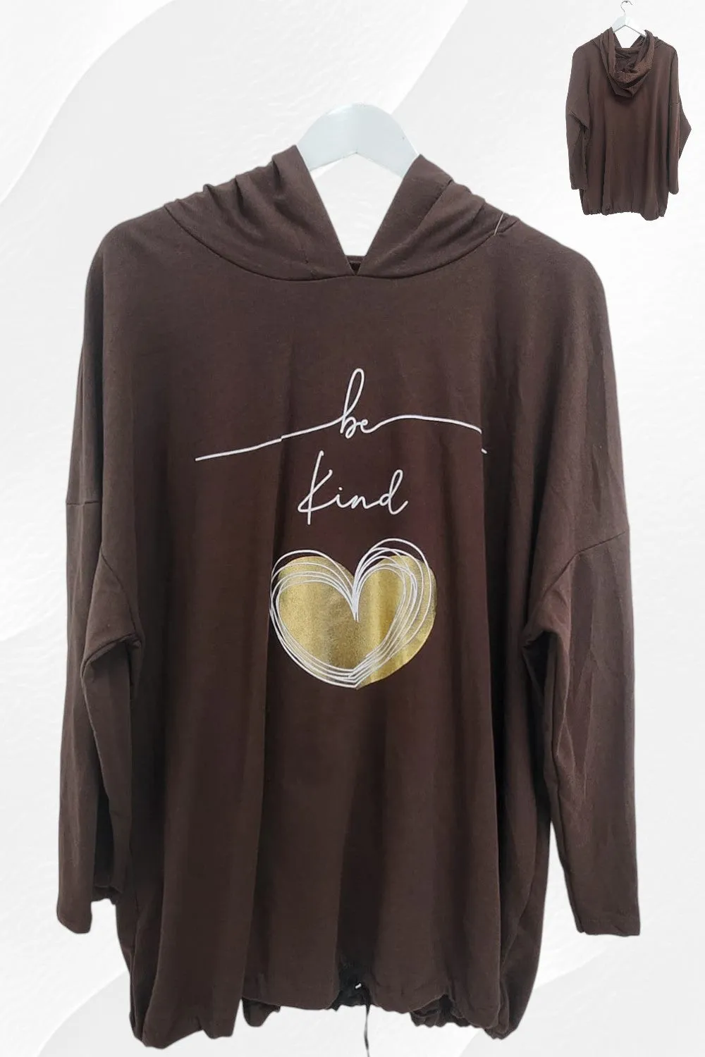 Italian Foil Gold Heart Print Hooded Tunic Top