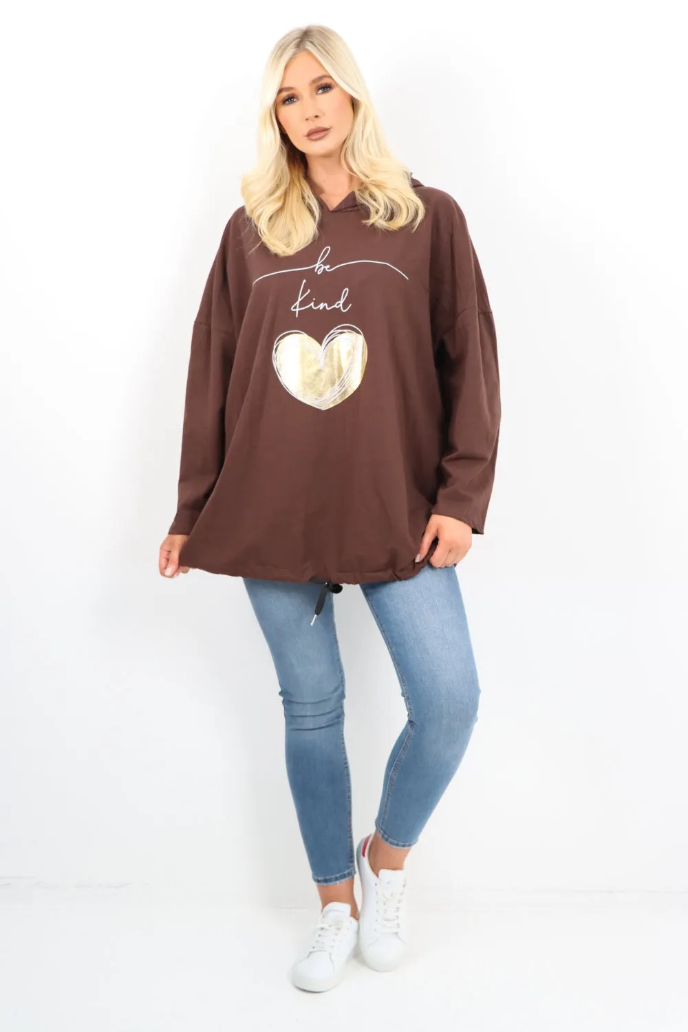 Italian Foil Gold Heart Print Hooded Tunic Top