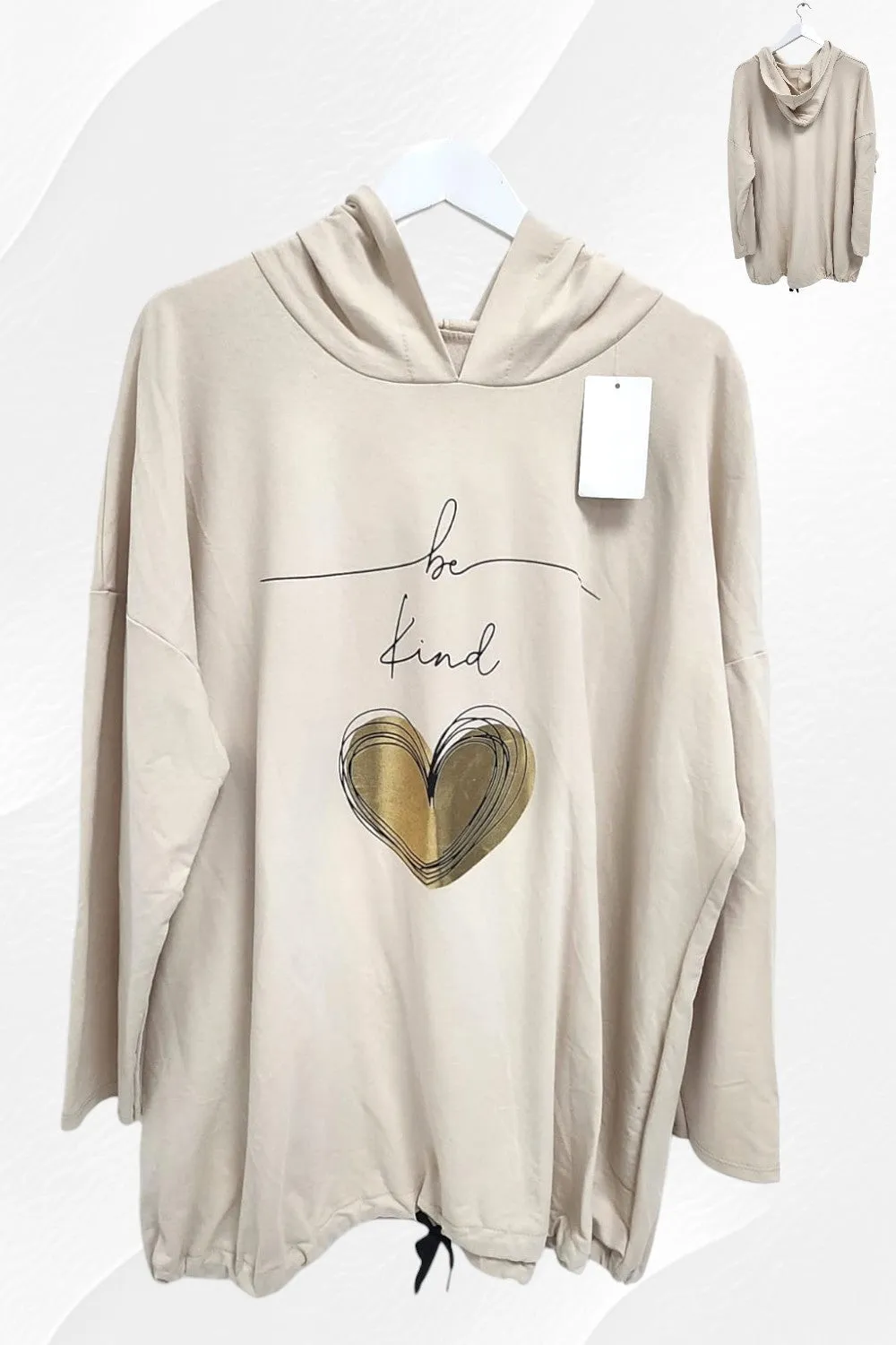 Italian Foil Gold Heart Print Hooded Tunic Top